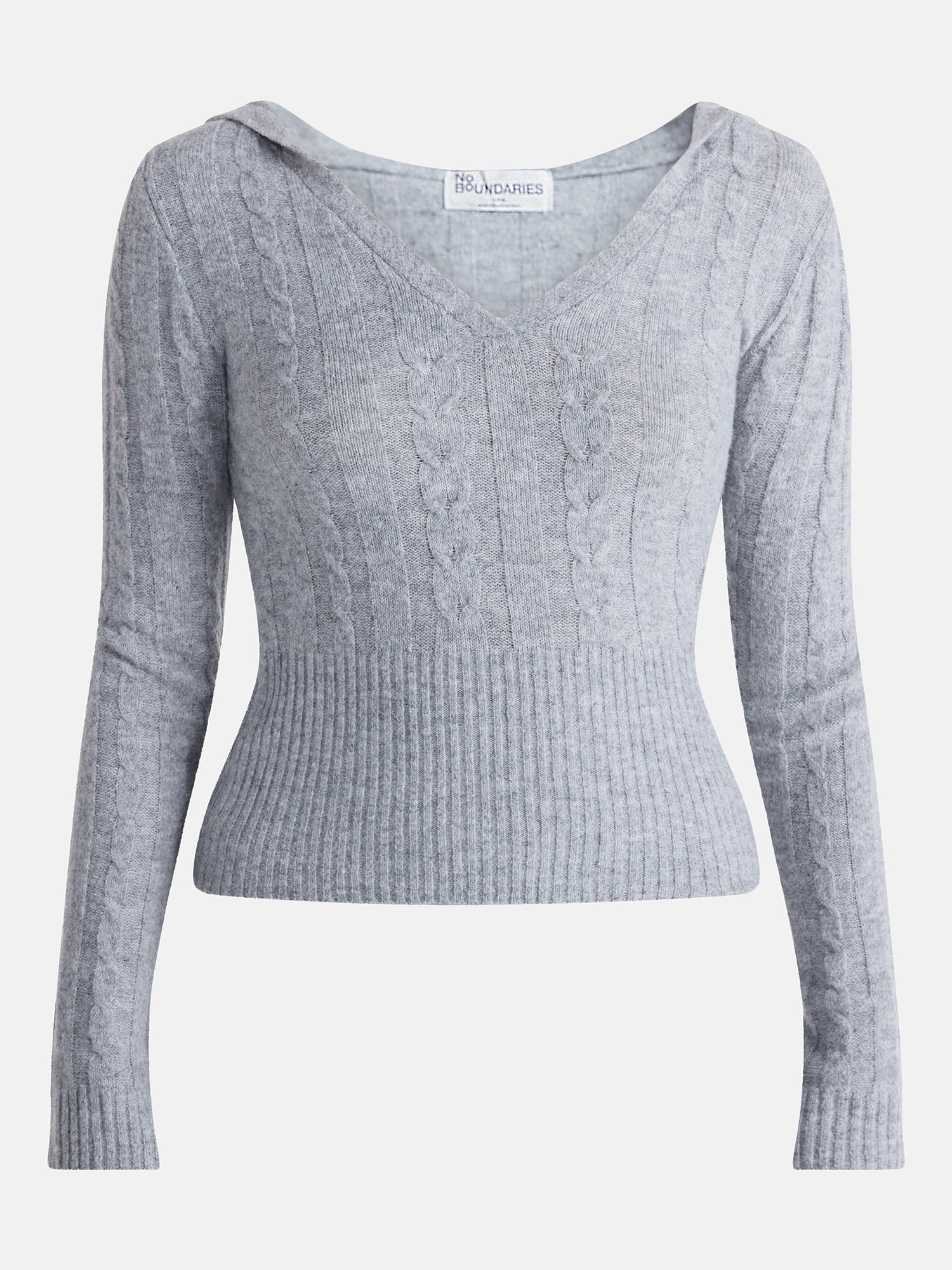 No Boundaries Cable Knit Sweater Hoodie, Lightweight, Women's