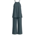 thumbnail image 7 of Cagogo Women's Halter Neck Sleeveless Tank Top Pants Set Solid Casual Boho Beach Outfit Two Piece Lounge Set Summer Cruise Vacation Clothes, Navy 2XL, 7 of 7