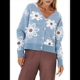thumbnail image 3 of Cárdigan de Punto con Estampado Floral y Botones para Mujer, Cuello en V y Hombros Caídos Azul S, 3 of 10