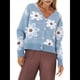 thumbnail image 3 of Cárdigan de Punto con Estampado Floral y Botones para Mujer, Cuello en V y Hombros Caídos Azul L, 3 of 10