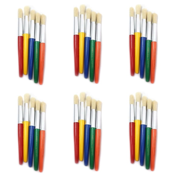 Charles Leonard Round Paint Brushes, Short, Assorted Colors, 5 Per Set, 6 Sets