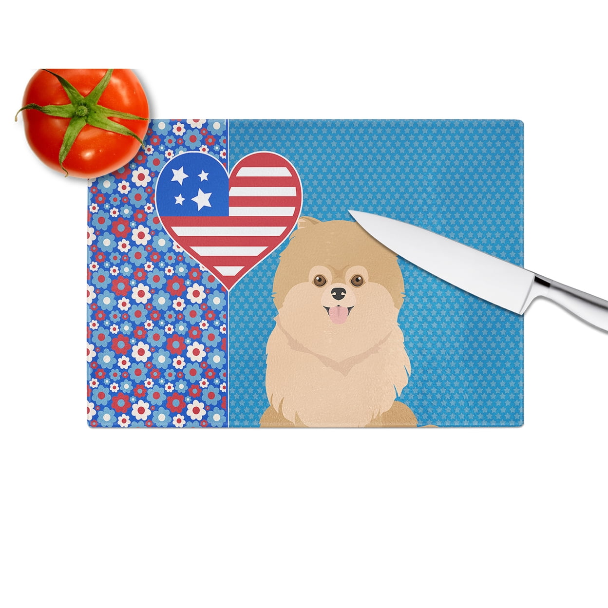 Orange Pomeranian Glass Cutting Board Large 12 in x 15 in