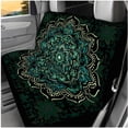thumbnail image 3 of Yuyamidu Boho Mandala Flower Car Seat Covers Full Set 14 Pcs Steering Wheel Cover Car Headrest Covers Green Auto Seat Belt Pad Car Armrest Cover Key Ring Coasters Auto Accessories, 3 of 7