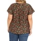 thumbnail image 3 of Blusa de mujer de talla grande GRACE & GRANDEUR con estampado floral de Pascua, cuello con lazo y mangas con volantes, 3X negra, 3 of 6