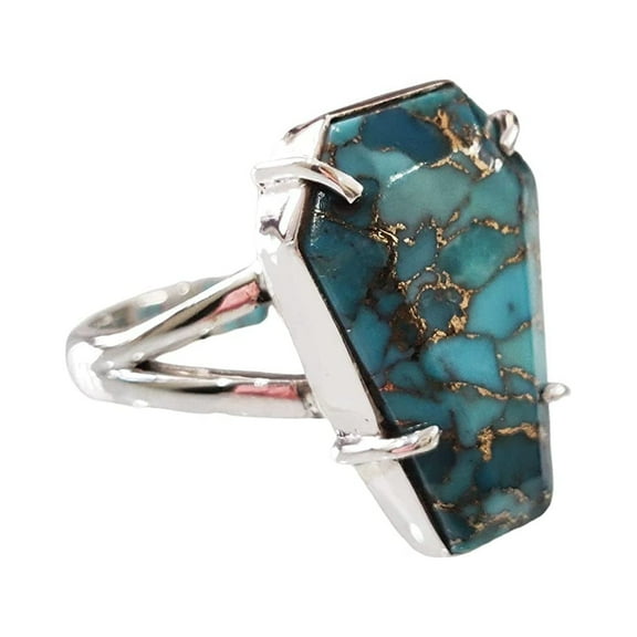 Coffin Blue Copper Turquoise Ring, Natural Turquoise Ring, December Birthstone, Womens Ring, Coffin Ring, 925 Sterling Silver, Christmas, Handmade, Statement Jewelry, Coffin Shape Gemstone Ring