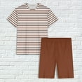thumbnail image 5 of Censtreet Women's Striped Round Neck Summer Pajamas Set,Short-Sleeved Tops Shorts Sleepwear Set,Comfortable Summer Home Clothes, 5 of 5