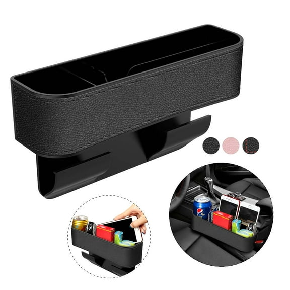Njjex Car Seat Gap Organizer, PU Leather Car Seat Storage with Cup Holder, Seat Console Side Pocket for Cellphones, Keys, Cards, Wallets, Sunglasses 1 Pack - Black