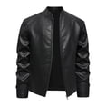 thumbnail image 3 of Leather Jacket Men Faux Leather Jackets Winter Fall Zipper Stand Collar Waterproof Windproof Bomber Jacket Casual Long Sleeved Biker Coat, 3 of 5