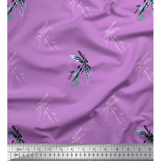 Soimoi Rayon Fabric Dragonfly & Texture Fabric Prints By Yard 56 Inch Wide