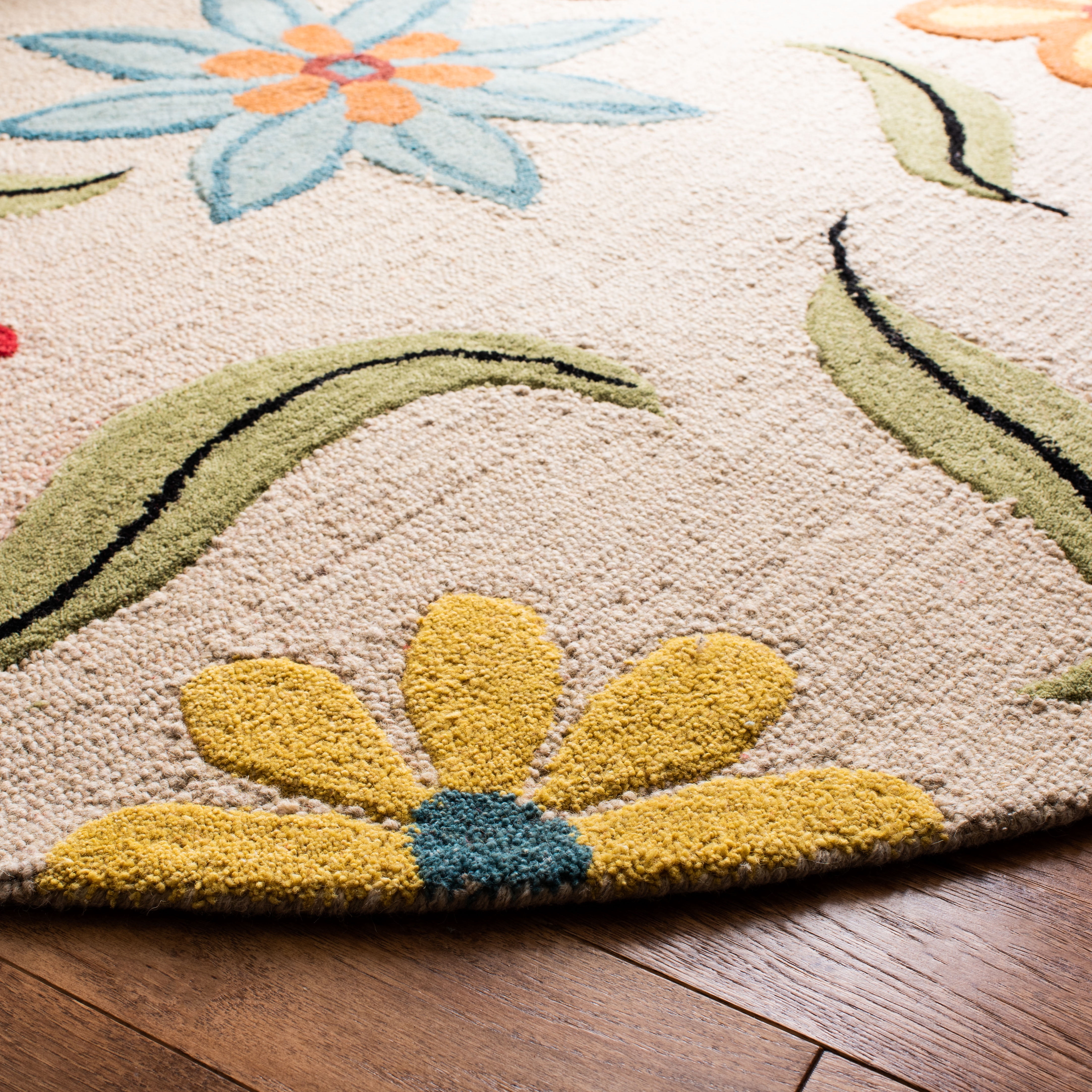 SAFAVIEH Blossom Maria Floral Wool Area Rug, Beige/Multi, 8' x 8' Round