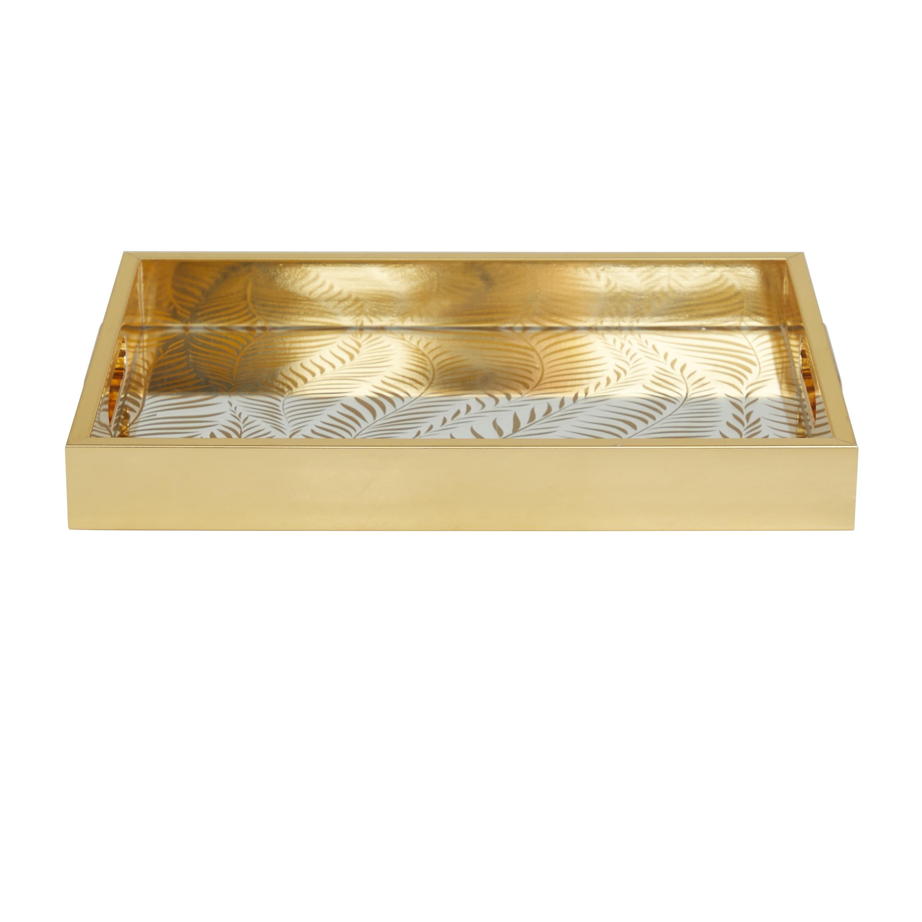 DecMode 16", 14"W Gold Plastic Mirrored Geometric Tray, 2-Pieces