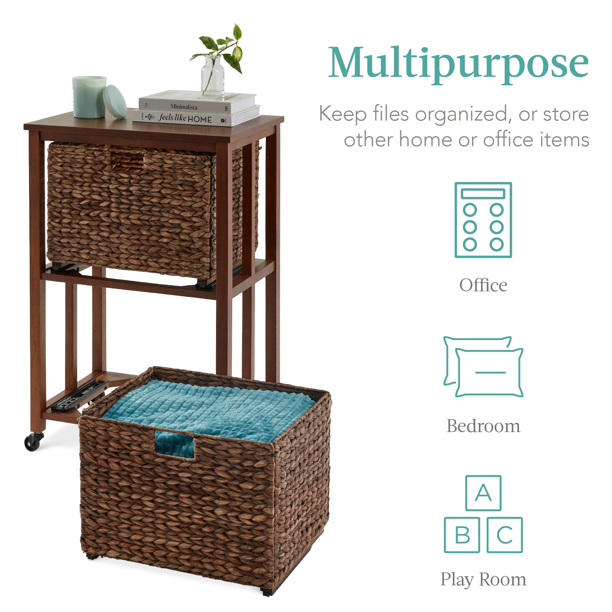 Best Choice Products Vertical Rolling File Cabinet for Home, Office w/ Rubberwood Frame, Locking Caster Wheels - Mocha