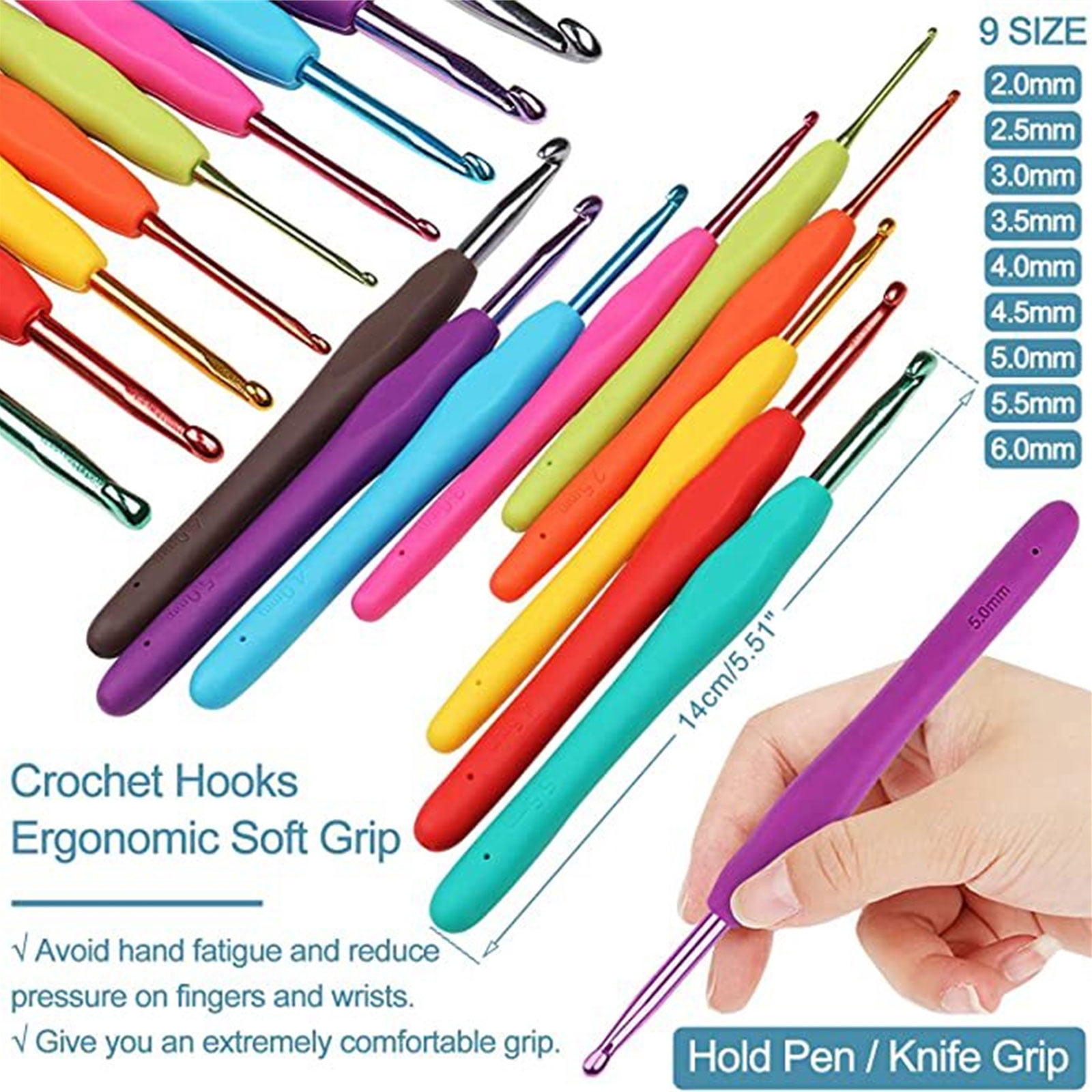 Crochet Hook Bundle with 58 Pieces including Colorful Hooks and Aluminum Handles Great for Crafting Project