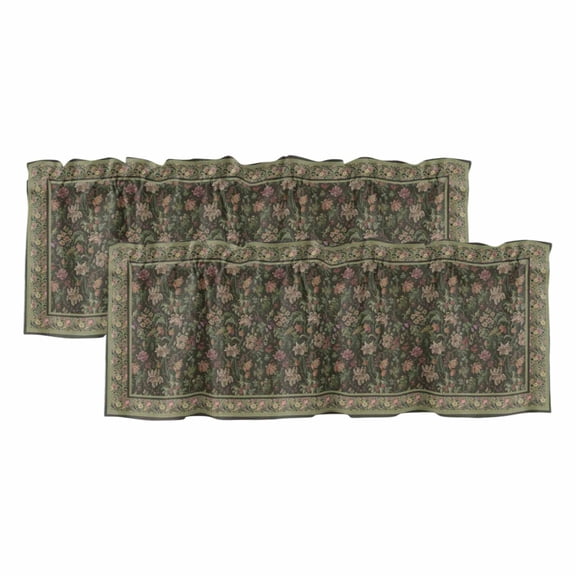 Sage Green Floral Boho Curtain Valances for Windows, Kitchen Valance Window Treatments Panel 2 Pack, Ethnic Tribe Abstract Art Flower Rod Pocket Short Curtains for Bathroom Bedroom 42 x 12 Inch