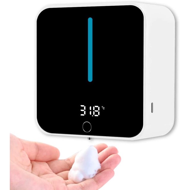 Dispensador De Jabón Automático Montado En La Pared, Pantalla Lcd Del Dispensador De Jabón Que Muestra La Temperatura Ambiente Y La Velocidad, Se Puede Limpiar Con Un Botón 400 Ml, Espuma,11 Feliz Sencillez
