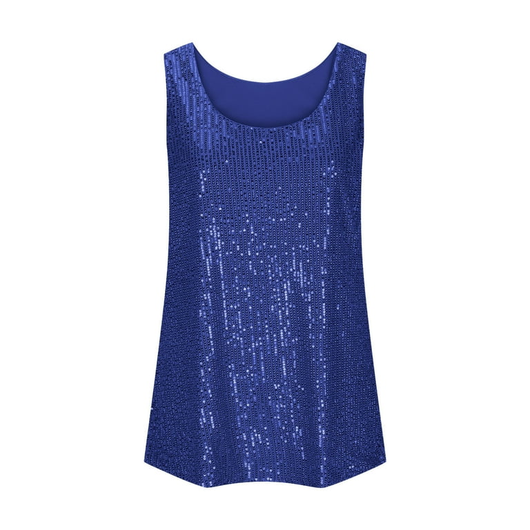 Women Vest Tops V Neck Casual Summer Tee Tops Sleeveless Sequin Ladies Vests  Tank Tops Blue M - Walmart.com