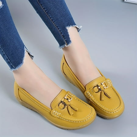 

Women‘s Low Wedge Loafers Lightweight Anti-slip Slip On Shoes Solid Color Soft-sole Flats