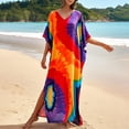 thumbnail image 2 of XIAOCHA Women's Tie Dye Kaftan Dress Oversized Flowy Batwing Sleeve V Neck Maxi Dress Lightweight Vibrant Beach Dresses, 2 of 4