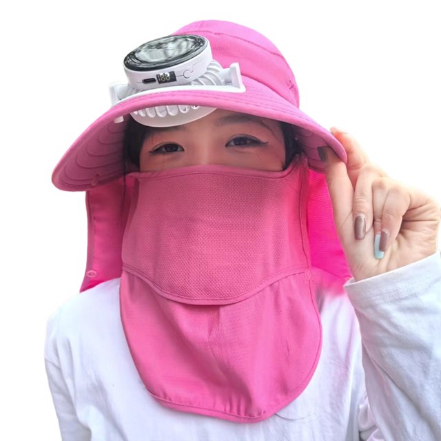 GPOECD Style Solar Powered Digital Display Fan Sun Hats for Adults Wide Brim Full Coverage Outdoor Summer Sun Protection Hot Pink,One Size