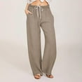 thumbnail image 2 of Inleife Women's Casual Pants Fashion Solid Color Drawstring Elastic High Waist Texture Straight Barrel Pants, 2 of 6
