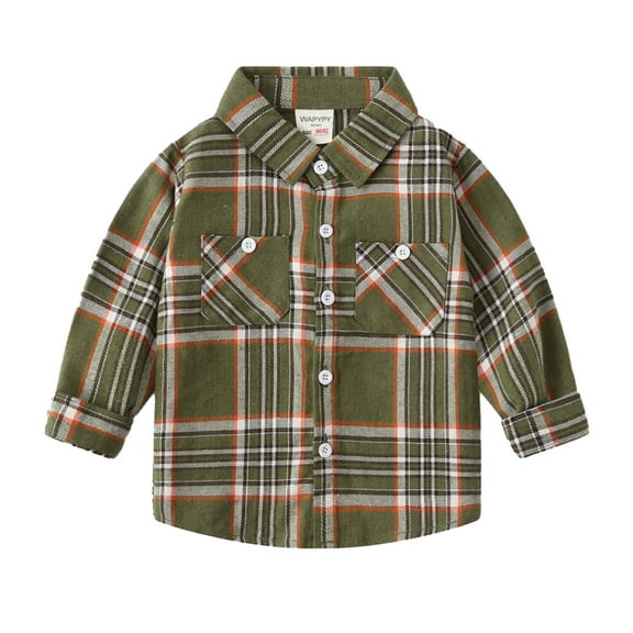 LYMAYTER Kids Boys Brushed Shirt Toddler Long Sleeve Plaid Shirt Spring Fall Button T-Shirt for 2-8 Years