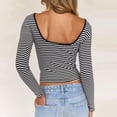 thumbnail image 6 of Kaemgyyd Going out Tops for Women Fashion Striped Low Back T-Shirts Spring Fall Clothes Scoop Neck Cropped Long Sleeve Shirts for Women, 6 of 7