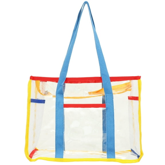 WASHWEPE 1Pack Transparent Beach Tote Pool Bags Compact PVC Material for Outdoor Activities 14X10X6in