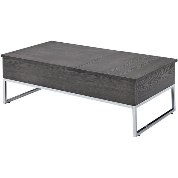 ACME Iban Coffee Table with Lift Top in Gray Oak and Chrome