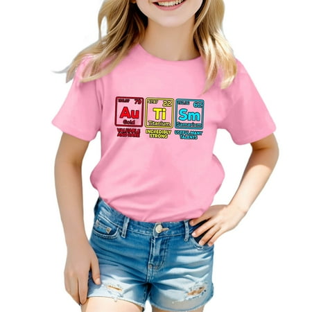 MIXUE Kids Girls Tops & T-Shirts Summer Cartoon Print Crew Neck Short Sleeve Loose Casual Comfortable T-shirts Holiday Wear Pink 5-6 Years