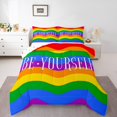 thumbnail image 1 of Erosebridal Rainbow Wave Stripe Bedding Twin Comforter Set, Be-Yourself Print Down Comforter, Reversible 2 Pieces, 1 of 7