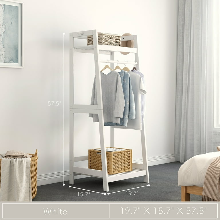 YOFE Light Ivory Wooden Clothes Rack with Metal Frame Closet