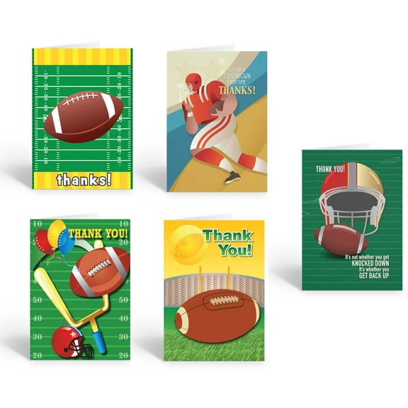 Assorted Football Thank You Cards - 10 Note Cards with Envelopes - Football - B1