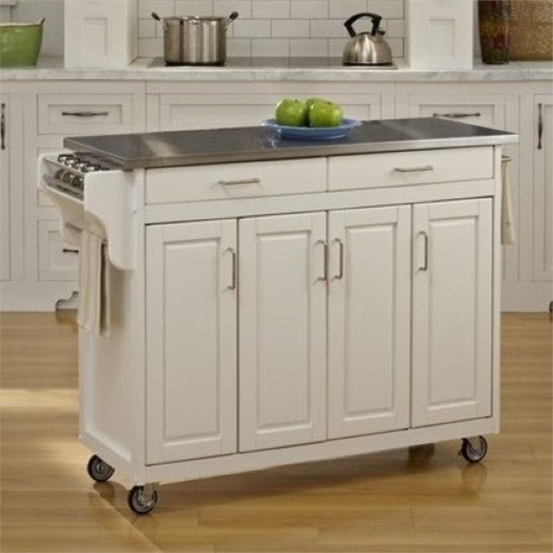 Hawthorne Collections 49" Stainless Top Kitchen Cart in White - Walmart