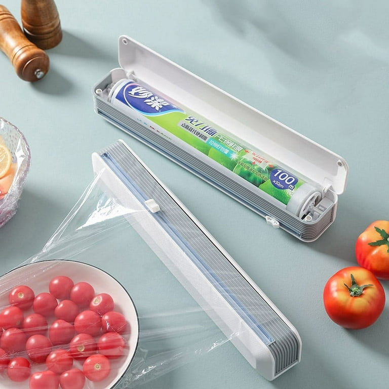 Magnetic Bottom, High temperature food grade PE/PVC cling film Plastic Wrap  Dispenser with Cutter, Tin Foil and Plastic Cling Wrap Organizer, Aluminum