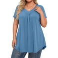 thumbnail image 2 of Womens Plus Size Tops Short Sleeve Summer V Neck Shirts Flowy Dressy Casual Tunic Blouses Sky Blue XL, 2 of 6