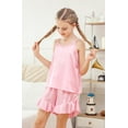 thumbnail image 4 of Aideaone Girls Silk Pajama Sets 3pcs Button Down Kids Satin Pjs set Short Sleeve Sleepwear 6-13 Years, 4 of 8