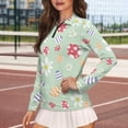 thumbnail image 4 of Uorisanigo Easter Egg Flowers Women's Golf Top Breathable Fashionable Moisture Wicking Casual Tennis Activewear Versatile Long Sleeve Quarter Zip Pullover, 4 of 7