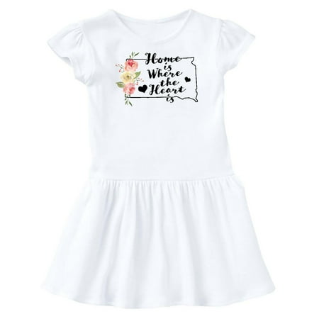 

Inktastic South Dakota Home is Where The Heart is with Watercolor Floral Gift Toddler Girl Dress