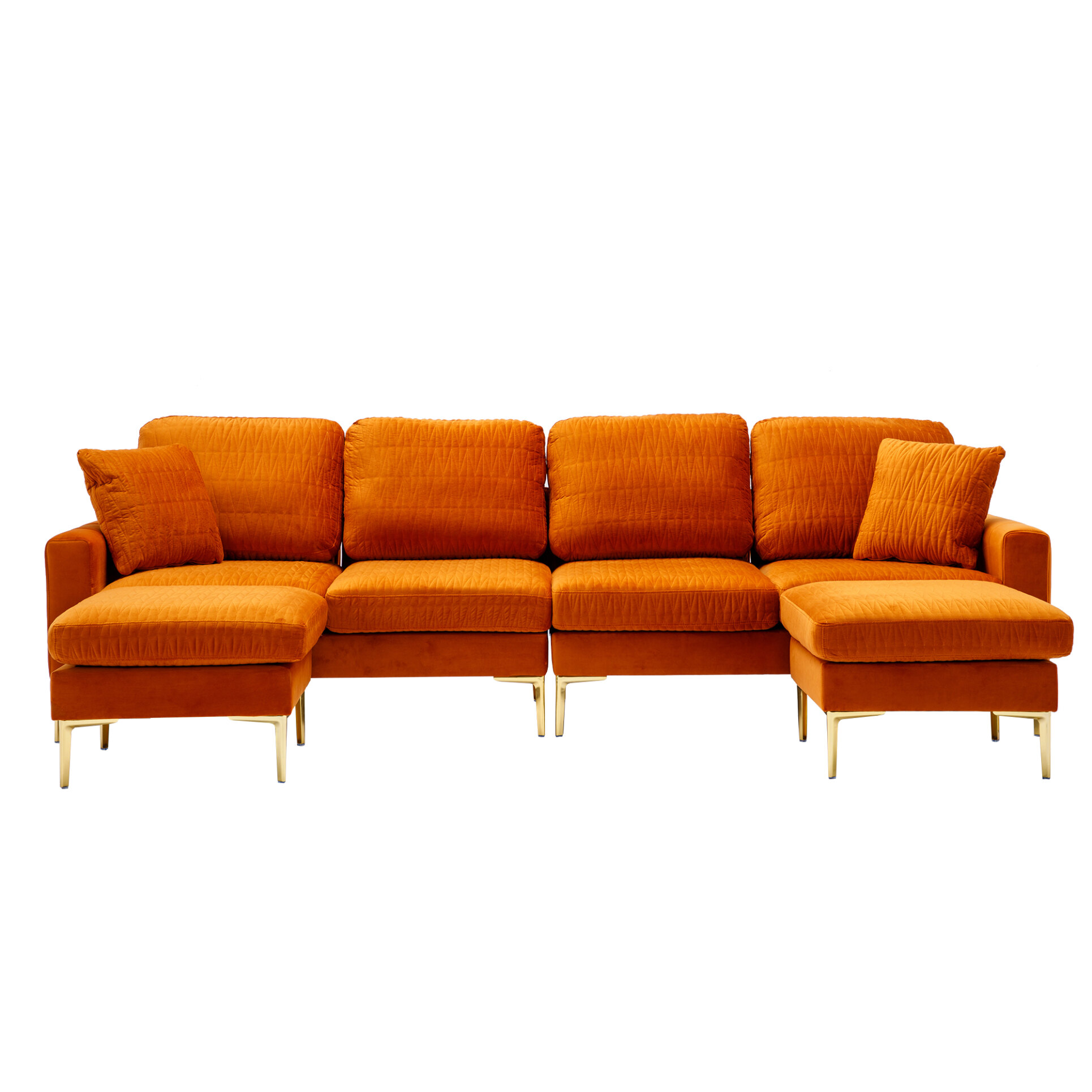Velvet Sectional Sofa with 2 Ottoman, 113.39