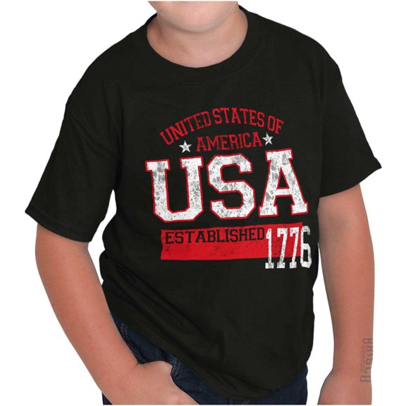 USA Est 1776 Patriotic Americana Crewneck T Shirts Boy Girl Teen Brisco Brands X