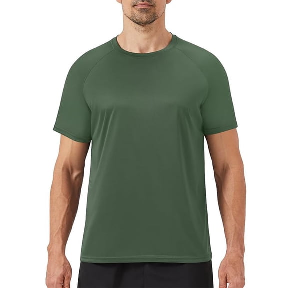 Workout Mens Shirts - Casual Black Quick Dry Moisture Wicking T-Shirts Crew Neck Short Sleeve For Gym Athletic Running,Army Green L