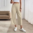 thumbnail image 2 of Hurxie Women's Linen Capri Pants Wide Leg with Drawstring Elastic Waist Casual Cropped Pant Beige,S, 2 of 7