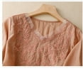 thumbnail image 3 of Scyoekwg Womens Short Sleeve Tops Tshirt Classic Solid Color Casual Loose Comfy Blouse V-Neck Embroidered Cotton and Linen Tops Going Out Tops Blouses (Orange,L), 3 of 5