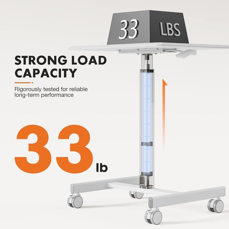 TINKLE WELL Mobile Standing Desk, Height-Adjustable Portable Rolling Laptop Workstation with Lockable Wheels, Sit-Stand Desk, White