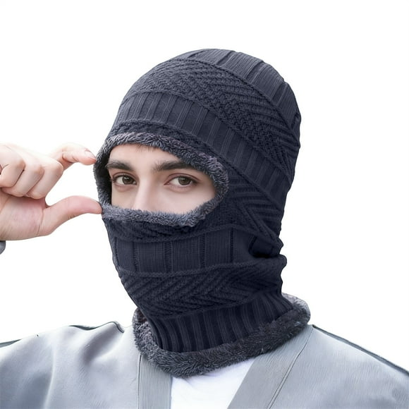 WTXUE Winter Ski Mask for Men Knitted Beanie Full Face Mask Thermal Fleece Lined Balaclava Ski Hat for Cold Weather Stretchy Soft Ear Protection Hats Skull Cap Warm Cycling Windproof Grey One Size
