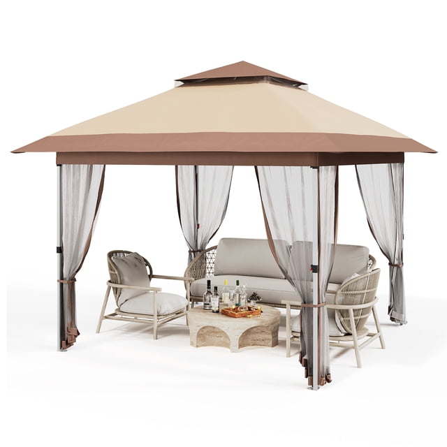 Edtara Tente Abri Instantané 10x10 avec Moustiquaire, Auvent Extérieur avec Rideaux, Cadre à Hauteur Réglable et Sac de Transport à Roulettes pour une Utilisation Facile sur le Patio, la Pelouse Ou dans le Jardin