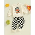 thumbnail image 3 of Suealasg Baby Boys Halloween Outfits Set 6M 12M 18M 2T 3T Toddler Boys Long Sleeve Pumpkin Print Sweatshirt+Plaid Long Pants 2Pcs Halloween Clothes for Kids Boys, 3 of 8
