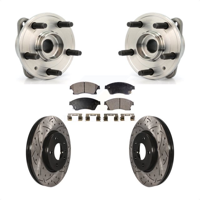 Transit Auto Front Hub Bearing Assembly Coated Drilled Slotted Disc Brake Rotors and Semi-Metallic Pads Kit for Car 2014-2015 Chevrolet Cruze DIESEL engine with 15" Factory Wheels KBB-102946