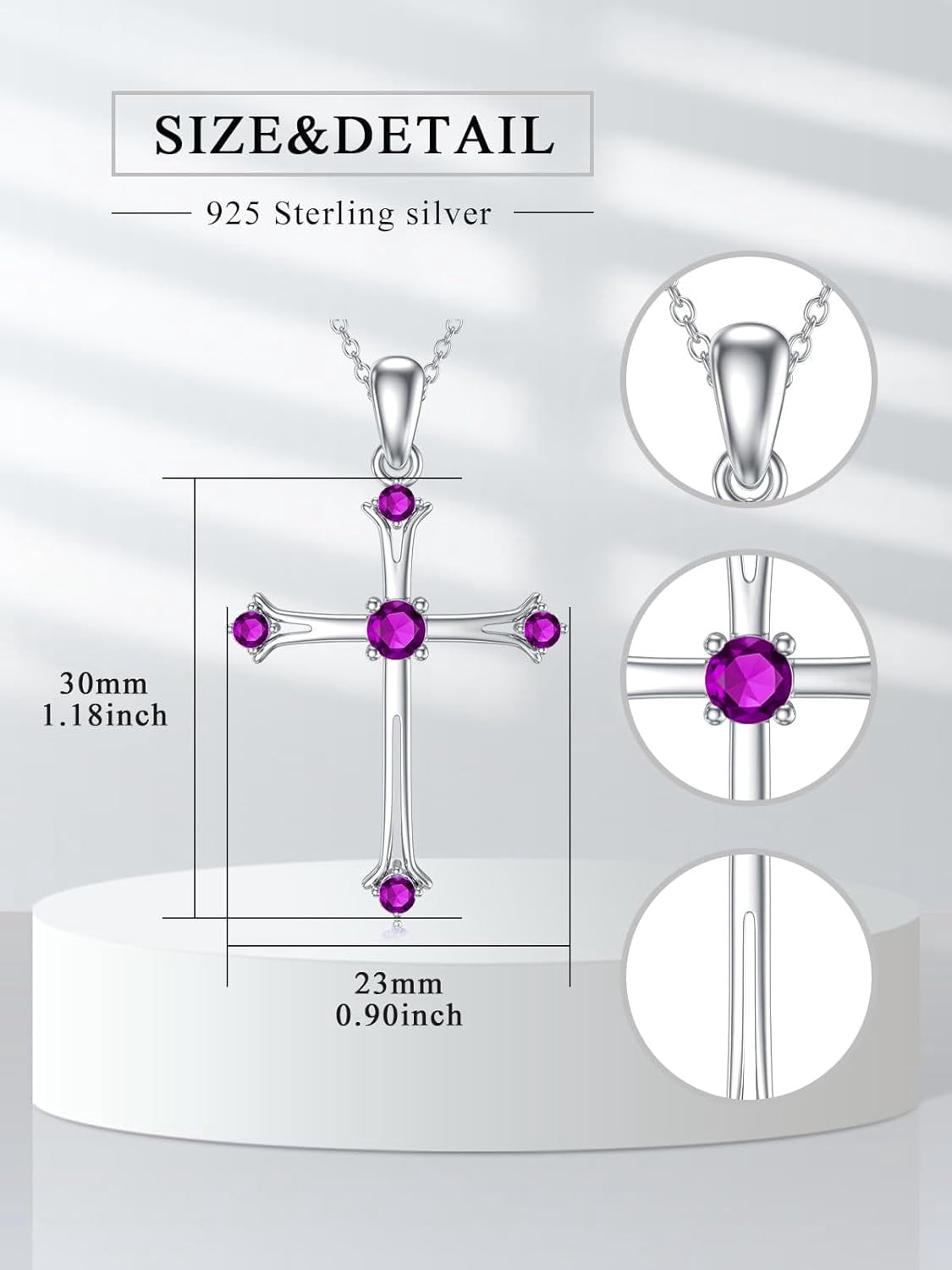 Cross Amethyst Birthstone Necklace 925 Sterling Silver Cross Pendant Necklace with February Birthstone Faith Religious Birthday Jewelry Gift for Women Her