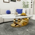 thumbnail image 3 of MDQMD Oval Coffee Table Modern Minimalist Faux Marble Top with Gold Stainless Steel Base, Art Deco Luxury Space-Saving Design for Living Room, 49.2"L x 27.6"W White & Gold Center Table, 3 of 6